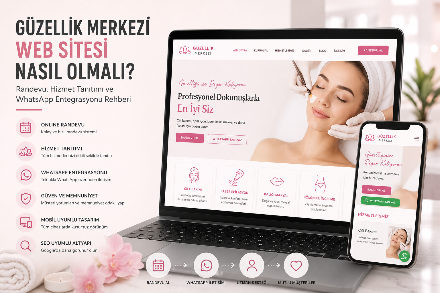 Güzellik Merkezi Web Sitesi Nasıl Olmalı? Randevu, Hizmet Tanıtımı ve WhatsApp Entegrasyonu Rehberi